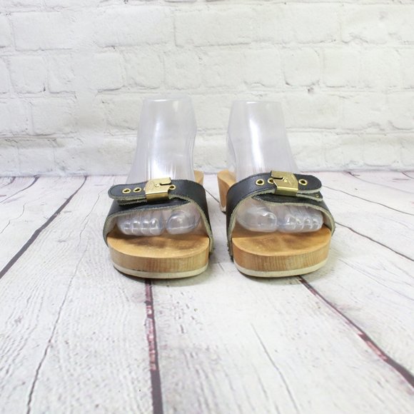 Dr Scholls Black Leather Slip On Buckle Single Strap Slide Sandals Size 6.5 - Picture 4 of 9